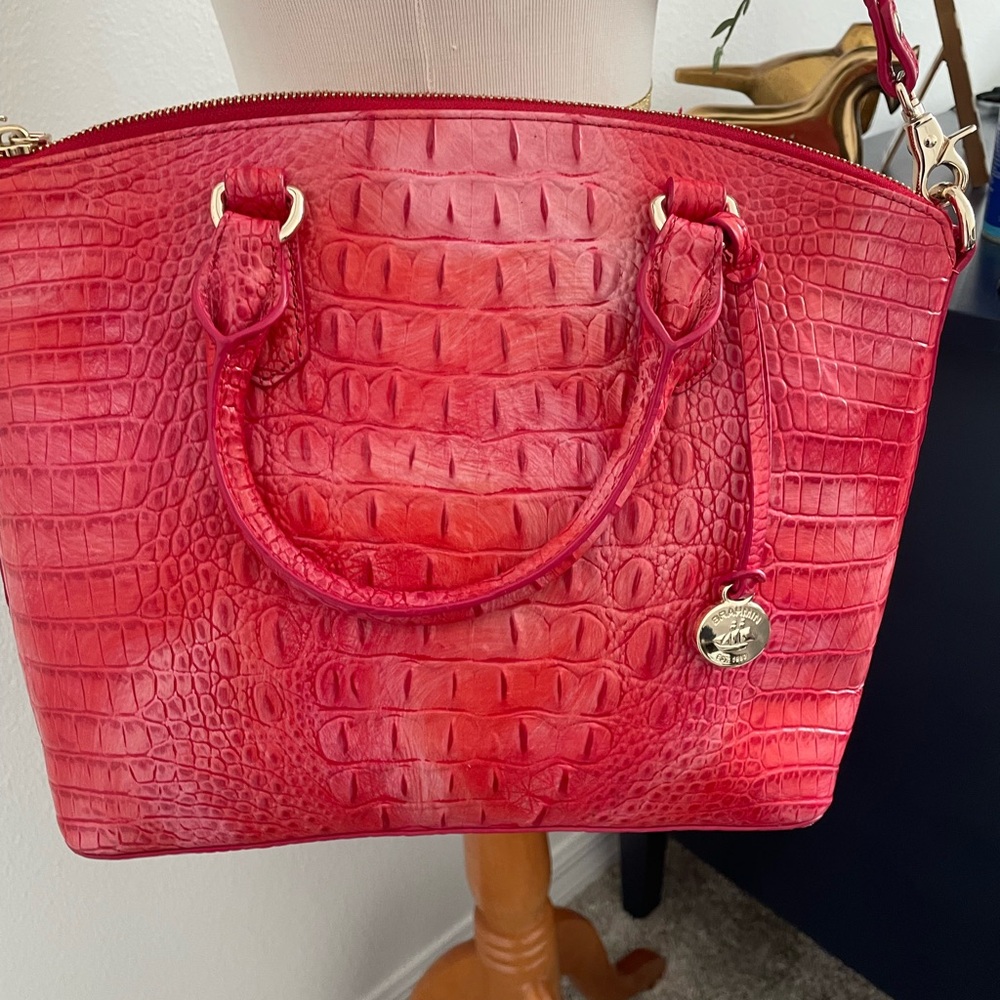 Brahmin Leather Signature Crocodile Embossed Red Leather Satchel - Picture 2 of 9